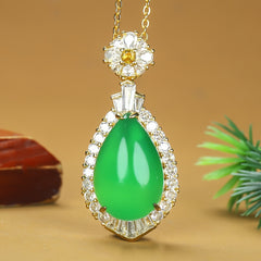 Authentic Natural Ice Inlaid Emperor Green Water Drop Pendant for Men and Women