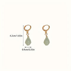 Vintage Jade Drop Earrings - Elegant Green Artificial Jade with Golden Hoop for Casual Wear & Gifting - Harmony & Prosperity Energy