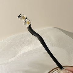 1pc Elegant Chinese Hairpin - Minimalist Floral Hair Stick with Black Wood & White Flower Accents - Traditional & Modern Hairstyles for Wedding, Party, Everyday Formal Events