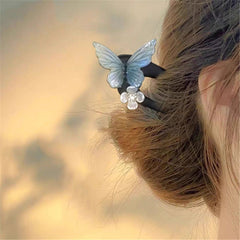 Elegant Wooden Butterfly Hairpin - Vintage U-Shaped Hair Clip with Blue Butterfly & Floral Design for Mind-Body-Spirit Balance