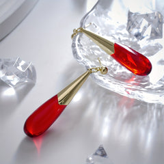 Elegant Red Water Drop Dangle Earring with Positive Energy - Perfect for Date Nights & Vacations
