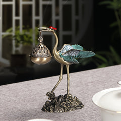 Bronze Crane Incense Burner | Longevity & Prosperity Enhancer with Swirling Smoke Design