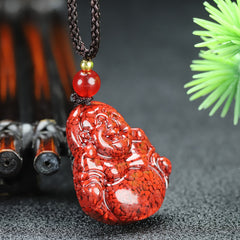 Natural Cinnabar Stone Laughing Character Pendant Necklace for Joy, Prosperity and Positive Energy Flow