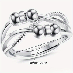 Adjustable Fidget Anxiety Ring with Beads & Spinner — Vintage Hip-Hop Style, Zinc Alloy, Black & Golden Accents, Meditation Ring for Energy Balance & Spiritual Harmony