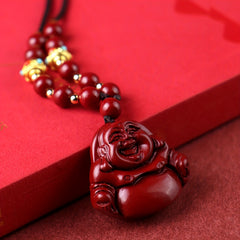 Funky Cinnabar Stone Buddha Pendant Necklace Energy Vitality Protection