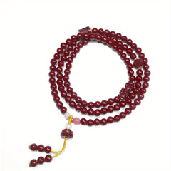 Cinnabar Stone Multi-Layer Bracelet with Lotus Charm Pendant Traditional Chinese Jewelry