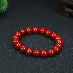 Natural Cinnabar Beaded Bracelet for Good Fortune, Wealth, and Positive Energy, Elastic Crystal Jewelry for Women