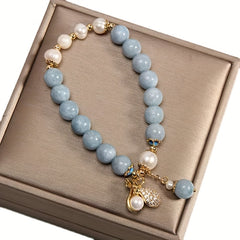 Natural Aquamarine Lucky Bag Bracelet — Harmony, Protection & Prosperity Energy Jewelry
