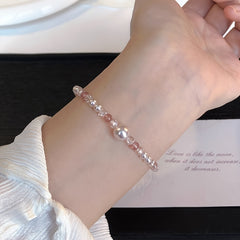1pc Elegant Acrylic Bracelet for Women - Sweet & Chic Design with Pink & White Beads for Daily Wear & Sports