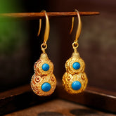 Vintage Golden-Plated Gourd Earrings for Prosperity & Style Energy