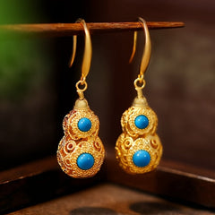 Vintage Golden-Plated Gourd Earrings for Prosperity & Style Energy