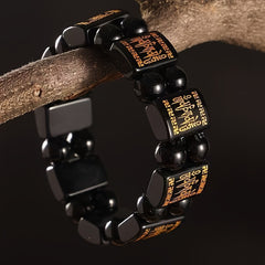 Natural Obsidian Mantra Bracelet — Protection, Wealth Attraction & Grounding Energy Beads