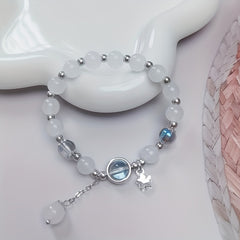 Elegant Gray Cat's Eye Glass Bracelet - Luxurious Everyday Accessory for Intuition & Protection