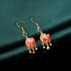 Vintage Chinese Floral Earrings - Golden Luxury with Harmonious Energy for Daily Wear