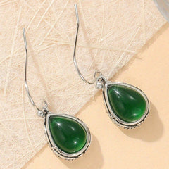 Bohemian Retro Green Tear Drop Earrings: Elegant Copper with Moonstone Accents for Casual Wear & Spiritual Harmony