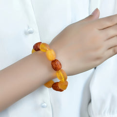 Vintage Beeswax Jujube Bracelet with Natural Sea Drifted Stone and Light Beige Chicken Oil Yellow