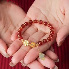 Elegant Red Agate Beaded Bracelet with Golden Accents - Daily Wear & Spiritual Protection