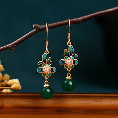 Golden-Plated Flower Earrings for Daily Dating Energy with and Dark Green Round Beads, Perfect for Daily Dating