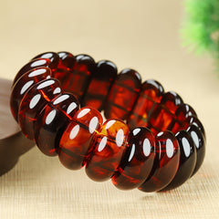Natural Amber Blood Vein Bracelet - Vintage Landscape Elastic Rope for Wealth & Protection
