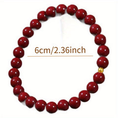 1pc Elegant Cinnabar Bead Bracelet with Golden Accent – Unisex Red Jasper Protection Amulet, Smooth Polished Beads for Casual Attire or Gift Giving