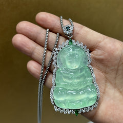 Elegant Icy Green Aquamarine Guanyin Pendant for Serenity, Healing & Spiritual Protection