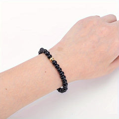 Elegant Obsidian & Golden Bead Bracelet for Protection & Balance