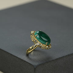Natural Malachite Saddle Ring for Emotional Healing and Protection