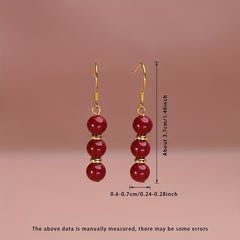 Cinnabar Drop Earrings - 6-7mm Like Candied Hawthorn for Energy Balance & Daily Elegance