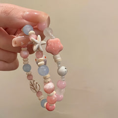 Pastel Pink Blue Ceramic Beaded Bracelet Starfish Charm Bohemian Energy Harmony Daily Wear