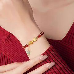 Elegant Red Agate Beaded Bracelet with Golden Accents - Daily Wear & Spiritual Protection