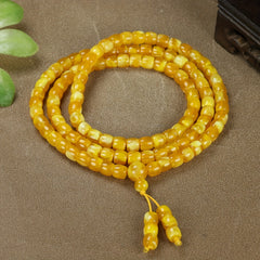 Old Honey Yellow Jade Bead Necklace for Grounding, Prosperity, and Vintage Charm
