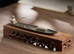 Traditional Metal Boat-Shaped Incense Burner - Dragon Design for Home Decor & Holiday Energy