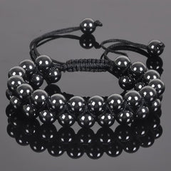 1pc Double Layer Handmade Adjustable Hematite Bracelet - Natural Stone Beads with Textured Surface for Energy Balancing