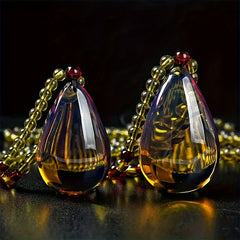 Natural Mexican Blue Resin Teardrop Pendant Necklace — Spiritual Harmony, Protection & Elegant Gift