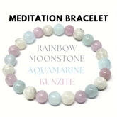 Bohemian Meditation Bracelet with Quartz Kunzite & Rainbow Moonstone - Clarity & Spiritual Awakening Jewelry