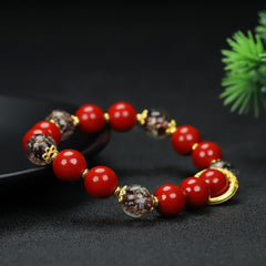 Vintage Red Bead & Golden Spacer Bracelet for Good Luck, Protection & Prosperity