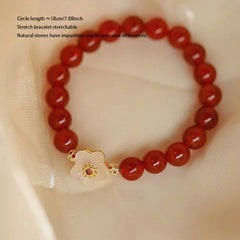 Men's & Women's Red Natural Stone Beaded Flower Bracelet - Christmas Gift for Harmony & Energy