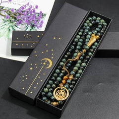 Natural Blue-Green Agate Tasbih with Golden Accents - Islamic Prayer Beads for Men - Spiritual Energy & Focus