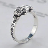 Sterling Silver Feng Shui Pixiu Ring - Enhance Wealth & Protection with Adjustable Design