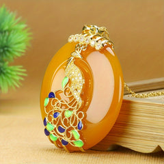 Natural Yellow Agate Phoenix Peace Buckle Necklace for Protection, Prosperity & Elegance