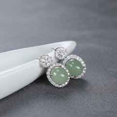 Green Jade & Silver Open-Circle Ear Hooks — A Dialogue Between Polished Heart and Raw Potential