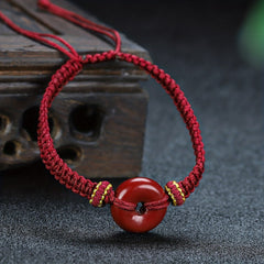 Men's Cinnabar Braided Rope Bracelet with Lucky Pendant - Spiritual Protection & Wealth Attraction