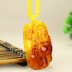 Elegant Vintage-Style Amber Character Pendant Necklace Handcrafted with Warmth & Spiritual Grounding for Meditation & Sweater Chains