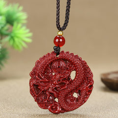 New Natural Cinnabar Zodiac Pendant - Purple Golden Dragon Prosperity Talisman for Women