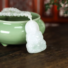 Floral Guanyin Peace Sign Pendant - Compassion & Protection Stone Necklace with Natural Patterns