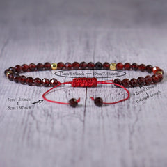 Women's Minimalist Braided Bracelet - Natural Garnet Stone Jewelry with Red Accent