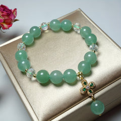 Four Leaf Clover Natural Stone Bracelet - Lucky Charm for Couples & Harmony