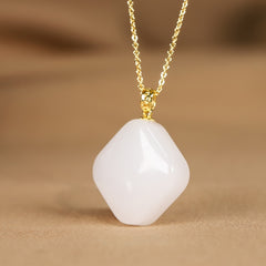 Natural Stone Square Pendant Necklace with Golden Chain for Grounding Energy and Minimalist Style