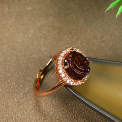 Elegant Vintage Rose Agate Adjustable Ring for Love & Emotional Balance, Handmade Gemstone Jewelry