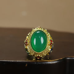 Vintage Jingtai Blue Green Agate Ring for Balance & Vitality Retro Imperial Style Jewelry